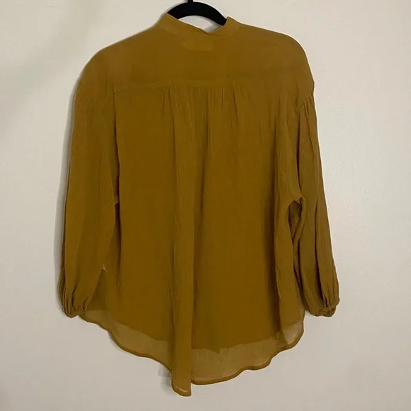 Zimmermann Textured Silk Button Up Mock Next Blouse Mustard Brown size 1 Small - Picture 9 of 10